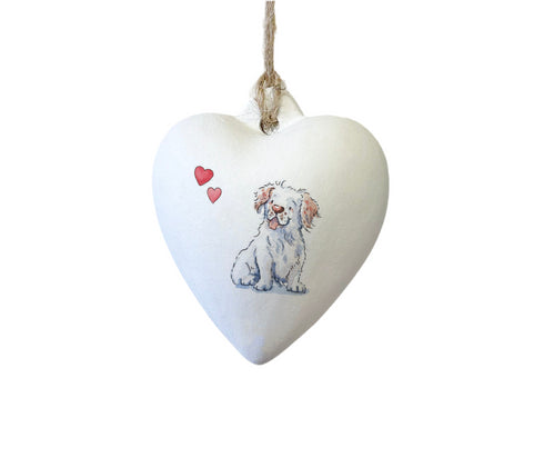 Clumber Spaniel Ceramic Heart Bauble